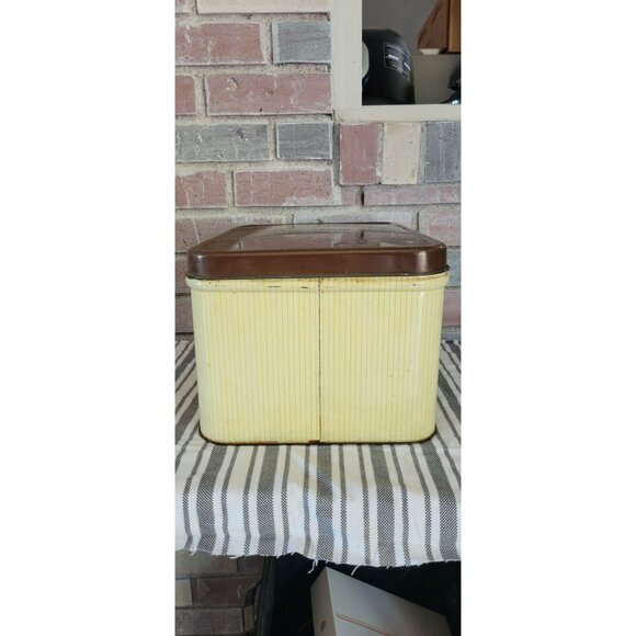 Vintage 1970s Metal Bread Box With Hinged Lid Fall Harvest Pumpkin Corn Graphics - Picture 2 of 10